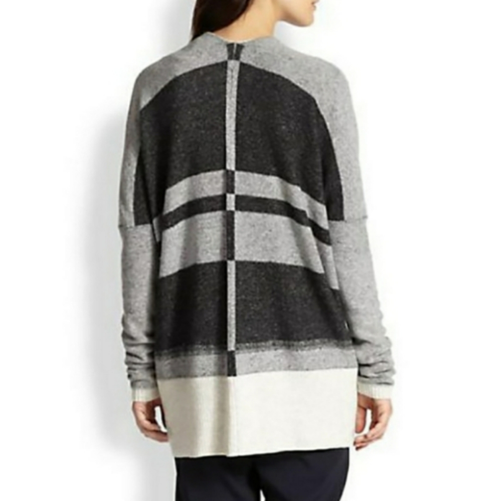 VINCE Cashmere Open Sweater - Ivory w/ Grey & Black - Like New